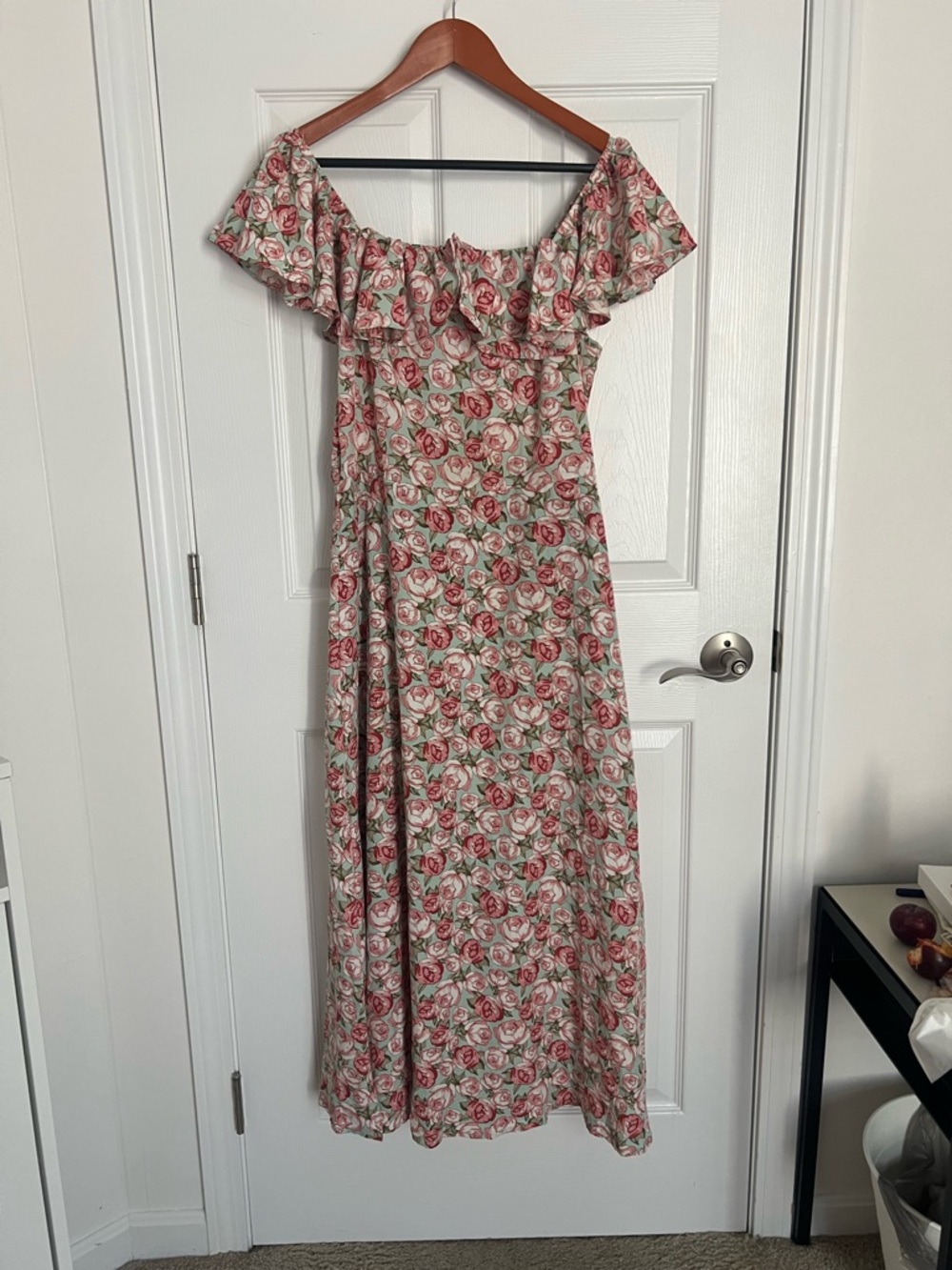 SHEIN Off Shoulder Floral Maxi Dress in Pink and Green